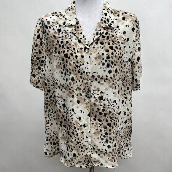Alfred Dunner Women's Top Size 18 Beige Black Gray Multicolor Short Sleeve - Picture 1 of 6